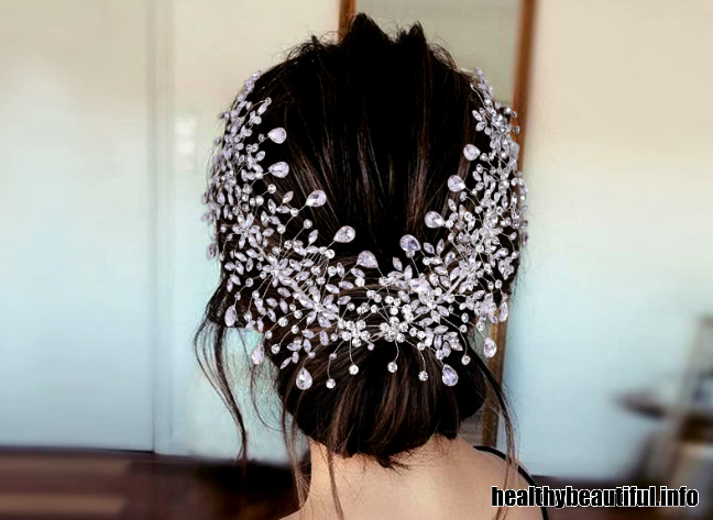 Crystal Headpiece with Slicked-Back Hair